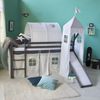 Hochbett mit Lattenrost 90x200 Turm Tunnel Rutsche Stockbett Grau Kinderbett Holz Kiefer Vorhang Sterne Bild 2