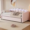 Bett 90x200 cm Polster-Daybett aus Samt mit ausziehbarem Rollbett und stimmungsvollem LED-Kopfteil, Rosa Bild 3