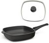 Hoffmann Germany Bratpfanne Viereckpfanne CLASSIQ Made in Germany 28×28 cm, Aluguss (Set, 2-tlg, 1x Viereckpfanne 28×28 cm + 1x Glasdeckel), eckig, abnehmbarer Griff, Antihaft, inkl. Deckel Bild 3