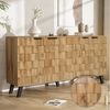 SeedWave Sideboard Karierter Schrank Atmungsaktive Kommode von Holzmaserung mit 4 Türen, 2 Rückseitige Löcher zur Wandbefestigung, verstellbare Einlegeboden Bild 2