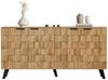 SeedWave Sideboard Karierter Schrank Atmungsaktive Kommode von Holzmaserung mit 4 Türen, 2 Rückseitige Löcher zur Wandbefestigung, verstellbare Einlegeboden Bild 5