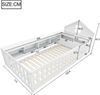 Merax Kinderbett Hausbett 90x200cm mit Tür und Fenster, Bodenbett Spielbett mit Stauraum, Einzelbett Holzbett mit Lattenrost und Rausfallschutz, Weiß Bild 4