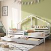 Merax Bett Massivholz Einzelbett Hausbett mit Ablageregal 90x200cm mit zwei Schubladen, Weiß Bild 3