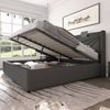 Polsterbett 180x200 cm mit Bettkasten und USB/Typ-C – Doppelbett aus Baumwoll-Leinen in Grau Bild 4