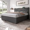 Polsterbett 180x200 cm mit Bettkasten und USB/Typ-C – Doppelbett aus Baumwoll-Leinen in Grau Bild 2