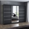 A&J MöbelLand 'Viluno' Schwebetürenschrank mit 4 Schubladen und Spiegel, Spanplatte, 215 x 59,5 x 200 cm, Schwarz / Schwarz / Schwarz / Natur Bild 3