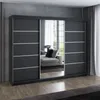 A&J MöbelLand 'Viluno' Schwebetürenschrank mit 4 Schubladen und Spiegel, Spanplatte, 215 x 59,5 x 200 cm, Schwarz / Schwarz / Schwarz / Natur Bild 2