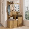 Flurschrank 110x37x185.5cm mit Sitzfläche,Soft-Close,verstellbaren Regalen,Spiegel,Haken,Schubladen,Stauraum,Natur Bild 3