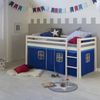 Kinderbett Hochbett Massiv Kiefer weiß Vorhang blau Bild 2
