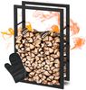 Kaminholzregal innen Metall KEOP | Schwarz | 60x25x100cm | Brennholzregal Inkl. Ofenhandschuh | Feuerholzregal Kaminholzhalter Holzständer Holzhalter Holzlager Bild 1