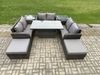 Fimous Rattan Garten Möbel Set Patio Einstellbarer Aufsteigenderr Esstisch mit 2 Seitentischen 2 Großer Fußhocker Bild 2
