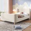 Kinderbett Schlittenbett, Samt mit Weltraum-Muster & Lattenrost, 99x212x76 cm, Beige, ohne Matratze Bild 4