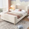Kinderbett Schlittenbett, Samt mit Weltraum-Muster & Lattenrost, 99x212x76 cm, Beige, ohne Matratze Bild 3