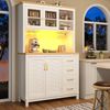 Seitenboard / Aufbewahrungsschrank / Küchenschrank / Buffetschrank, 105.5x40x180cm, Landhausstil, 4 Türen, mit LED-Lichtleiste & Getränkehaltern, Grün/Schwarz/Weiß Bild 3
