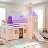 Hochbett Kinder 90x200 cm mit Matratze Rutsche Kinderbett Kinderhochbett Stockbett Vorhang Tunnel Turm Lila Peach Bild 2