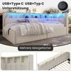 Merax Einzelbett 90 × 200 cm, Daybett, Polsterbett, Schlafsofa, mit USB + Typ-C-Anschlüsse, hydraulische Aufbewahrungsfunktion, mit LED, Leinen, beige Bild 5