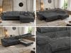 MKS Möbel 'Pablo L-Form' Ecksofa mit Schlaffunktion, verstellbare Kopfstützen, Dunkelgrau, Cordstoff, Visco Topper, Rechts Bild 2