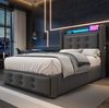 Polsterbett 90x200 cm mit USB-Anschluss & LED-Beleuchtung – Einzelbett in Grau, mit Matratze Bild 4
