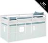 Hochbett Kinder 90x200 cm Kinderbett Kinderhochbett Stockbett Vorhang Grün Mintgrün Leiter Holz Massiv Bild 1