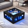 Quadratischer Couchtisch mit gehärtetem Glas & LED-Beleuchtung in Schwarz - 70x70x35 cm Bild 2