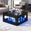 Quadratischer Couchtisch mit gehärtetem Glas & LED-Beleuchtung in Schwarz - 70x70x35 cm Bild 3