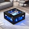 Quadratischer Couchtisch mit gehärtetem Glas & LED-Beleuchtung in Schwarz - 70x70x35 cm Bild 2