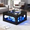 Quadratischer Couchtisch mit gehärtetem Glas & LED-Beleuchtung in Schwarz - 70x70x35 cm Bild 3