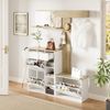 Refined Living Garderoben-Set Flurgarderoben-Set 4-teilig mit Schuhschrank, Spiegel & Bank 130cm, (Gesamtmaße: B130×T30×H174 cm, Platzsparendes Garderobenmöbel mit Sitzbank & Spiegel, mit Haken & Kleiderstange, 1-St, Natural + Weiß, modern & zeitlos, m... Bild 3