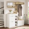 Refined Living Garderoben-Set Flurgarderoben-Set 4-teilig mit Schuhschrank, Spiegel & Bank 130cm, (Gesamtmaße: B130×T30×H174 cm, Platzsparendes Garderobenmöbel mit Sitzbank & Spiegel, mit Haken & Kleiderstange, 1-St, Natural + Weiß, modern & zeitlos, m... Bild 4
