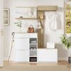 Refined Living Garderoben-Set Flurgarderoben-Set 4-teilig mit Schuhschrank, Spiegel & Bank 130cm, (Gesamtmaße: B130×T30×H174 cm, Platzsparendes Garderobenmöbel mit Sitzbank & Spiegel, mit Haken & Kleiderstange, 1-St, Natural + Weiß, modern & zeitlos, m... Bild 2