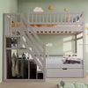 Merax Etagenbett 90*200 cm Kinderbett Jugendbett Aus Massivholz, Mit Hohem Sicherheitsgitter, Sicherheitsleiter mit Stauraum, Mit Stauschubladen, Grau Bild 3