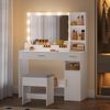 Schminktisch mit Hocker, Großem Spiegel, Frisiertisch mit 2 Schubladen, 4 Offenen Fächern und Schrank, für Schlafzimmer und Ankleidezimmer Weiß Bild 3