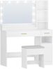 Schminktisch mit Hocker, Großem Spiegel, Frisiertisch mit 2 Schubladen, 4 Offenen Fächern und Schrank, für Schlafzimmer und Ankleidezimmer Weiß Bild 2