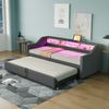 Schlafsofa Leinenstoff mit Ausziehbett, USB-Anschluss & LED, 90/180x200 cm, Dunkelgrau, ohne Matratze Bild 2