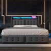 Merax 180x200 Polsterbett, Doppelbett mit LED Kopfteil USB-C Ladefunktion & 4 Schubladen, Baumwolle, Grau Bild 2