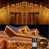 LMaxhome LED-Lichterkette Eisregen Lichterkette für Aussen Flashing Effekt Weihnacht Deko, 400-flammig, 5M/10M/15M Lichtervorhang Speicherfunktion 8 Modi Timer Warmweiß Deko Bild 5