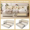 Daybett, Multifunktionales Ausziehbett-Design, USB + Typ C, mehrere Ablageflächen, Bett mit Lattenrost (ohne Matratze), Leinen, Beige, 90×200 cm Bild 3