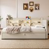 Daybett, Multifunktionales Ausziehbett-Design, USB + Typ C, mehrere Ablageflächen, Bett mit Lattenrost (ohne Matratze), Leinen, Beige, 90×200 cm Bild 5