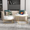 Merax Couchtisch Satztisch rund Beistelltisch mit Schublade (2-St), hochglanz Marmoroptik aus Holz mit goldenen Metallbeine, weiß Bild 3