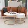 Merax Couchtisch Satztisch rund Beistelltisch mit Schublade (2-St), hochglanz Marmoroptik aus Holz mit goldenen Metallbeine, weiß Bild 4
