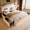 Polsterbett 160x200 cm aus Leinen mit Stauraum und 360° LED, mit USB- und Type-C-Anschlüssen Bild 4