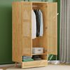 Merax Kleiderschrank 2-türig mit Stange, Spanplatten + PE-Rattan, Natur, 183 x 45 x 90 cm Bild 2