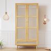 Merax Kleiderschrank 2-türig mit Stange, Spanplatten + PE-Rattan, Natur, 183 x 45 x 90 cm Bild 3