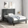 Polsterbett, Einzelbett mit Kopfteil und Lattenrost, 90x200 cm, Bezug, Leinen Bild 3