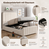 Polsterbett, Einzelbett, Kinderbett 90 x 200cm, hydraulisches Funktionsbett, Bett mit Lattenrost, Kopfteil und großem Stauraum, gepolstertes Kopfteil, beige, linen Bild 4