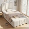 Polsterbett, Einzelbett, Kinderbett 90 x 200cm, hydraulisches Funktionsbett, Bett mit Lattenrost, Kopfteil und großem Stauraum, gepolstertes Kopfteil, beige, linen Bild 2