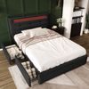 Einzelbett 90 × 200 cm mit LED-Beleuchtung, verstellbarem Kopfteil, 2 Schubladen, Leinenbezug in Schwarz, modernes Design Bild 3
