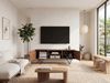 FineBuy Lowboard Sheesham Massivholz 150x56x35 cm TV-Kommode mit Steinoptik Weiß, Design TV-Schrank Hoch, Fernsehtisch Fernsehschrank Modern zwei Türen, Fernsehkommode Wohnzimmer mit Metallbeine Bild 2