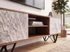 FineBuy Lowboard Sheesham Massivholz 150x56x35 cm TV-Kommode mit Steinoptik Weiß, Design TV-Schrank Hoch, Fernsehtisch Fernsehschrank Modern zwei Türen, Fernsehkommode Wohnzimmer mit Metallbeine Bild 4