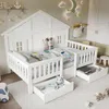 Kinderbett mit Schubladen, Lattenrost und Zaun, 90x200cm, Rausfallschutz, Stauraumbett, Jugendbett, Holzbett, Hausbett, Kiefer Bild 3
